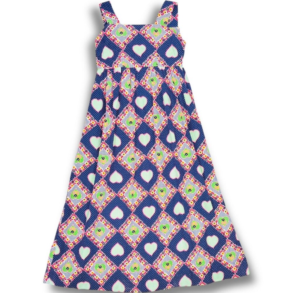 Vintage 1970s Girls Patchwork Heart Gingham Calico Print Maxi Dress 8 - 10